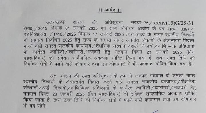 23 जनवरी को नगर निकाय चुनाव के कारण…